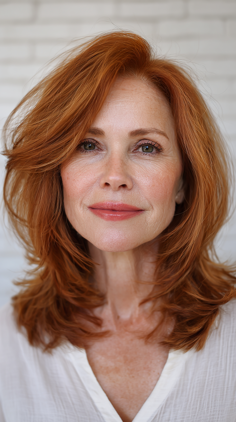 Stylish Copper Layered Shag with Soft Waves