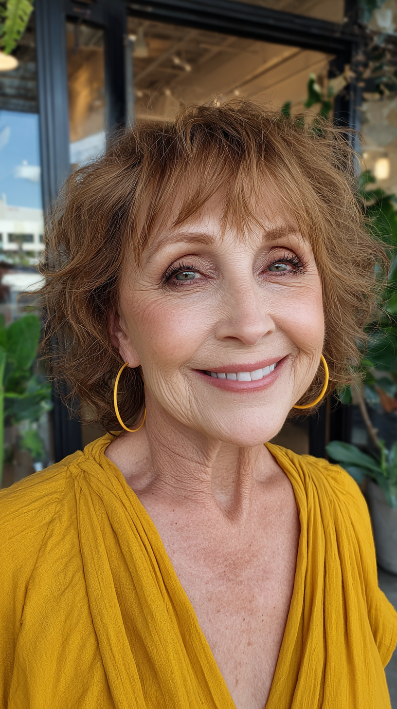 Stylish Curly Shag with Face-Framing Bangs