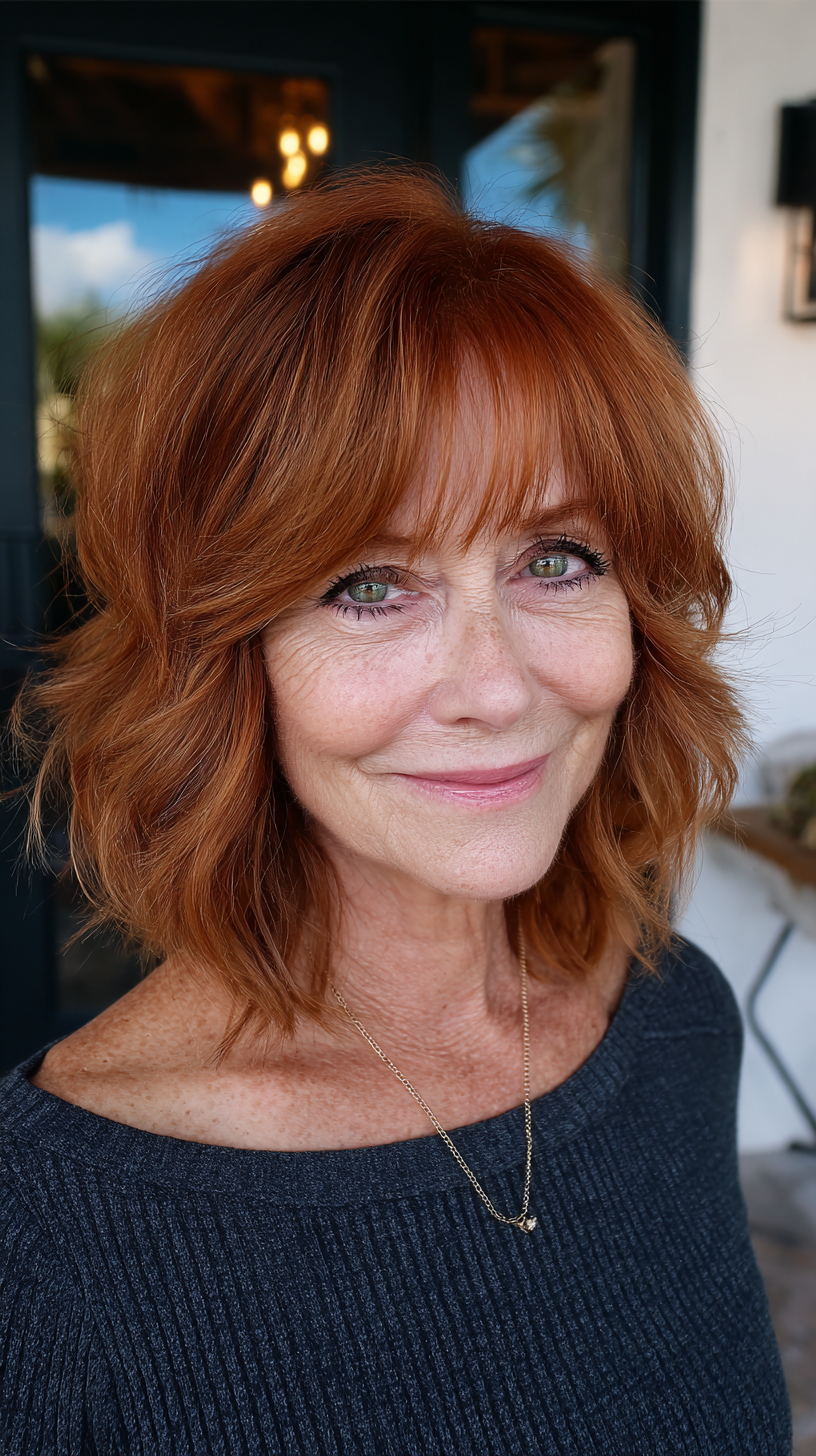 Stylish Wavy Shag with Face-Framing Bangs