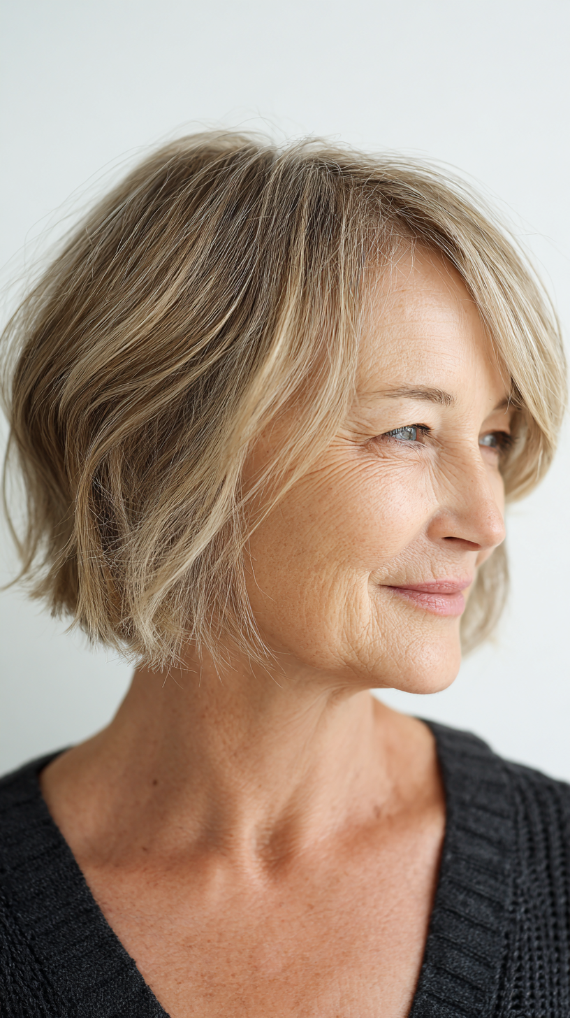 Textured Ash Blonde Shaggy Bob with Subtle Waves