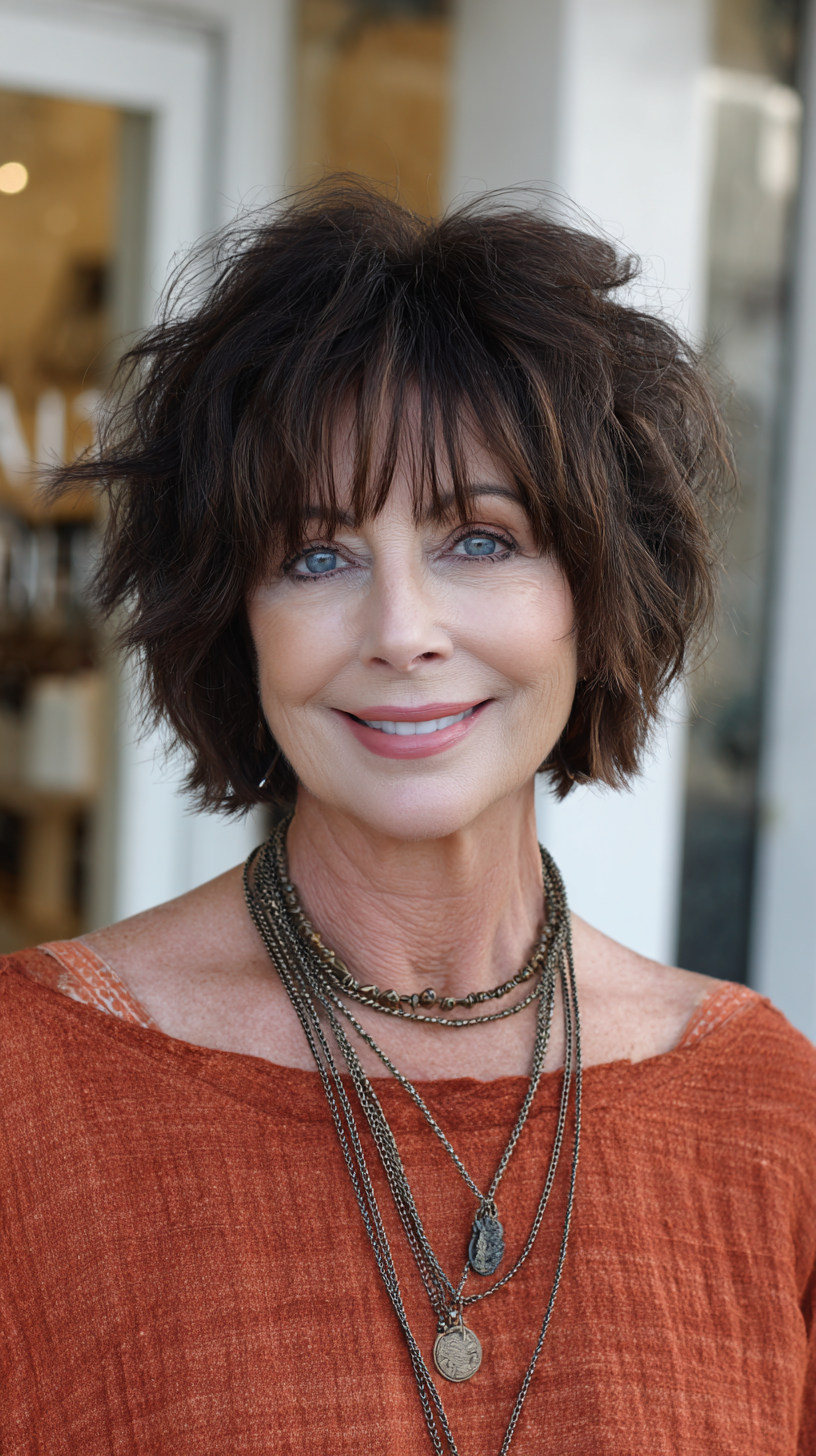Textured Bob with Soft Bangs for Women Over 60