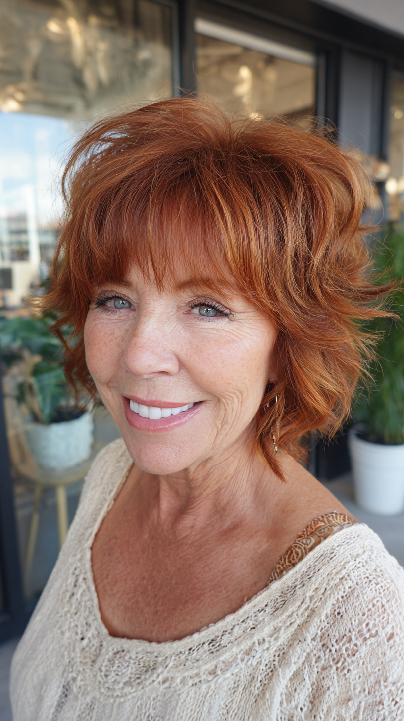 Textured Copper Shag with Soft Bangs