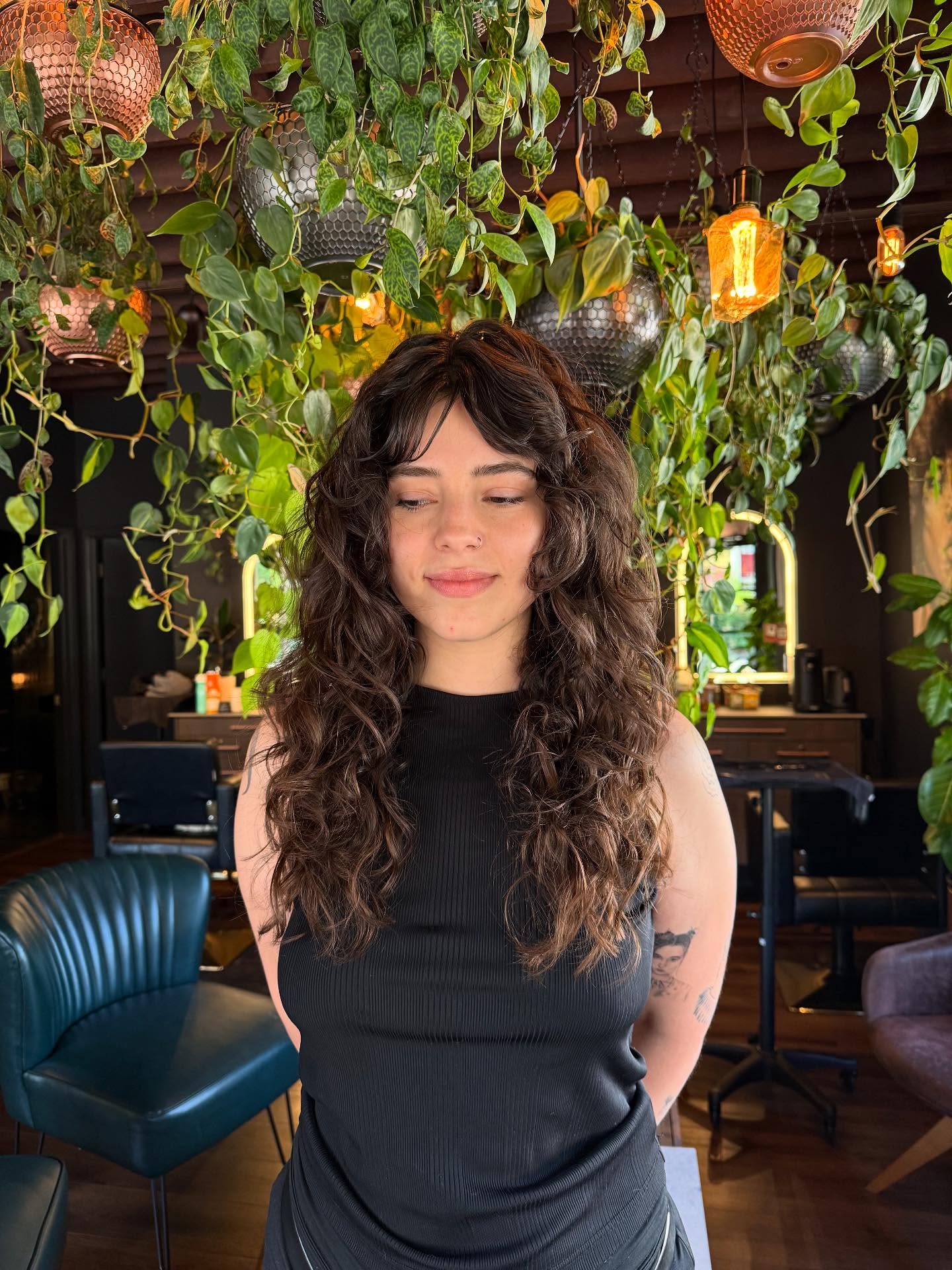 Textured Curly Shag with Bangs