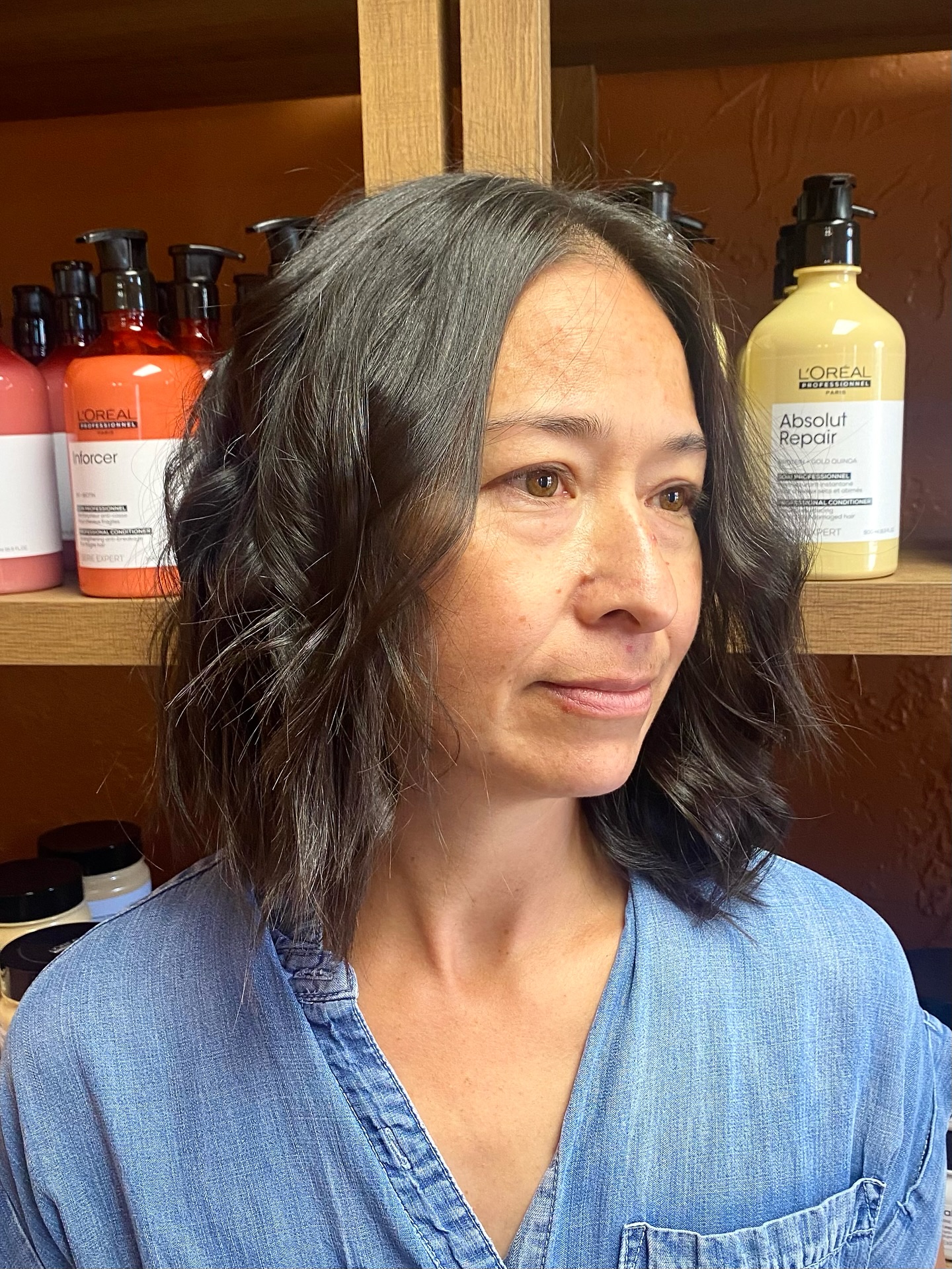 Textured Long Bob with Defined Waves and Natural Shine