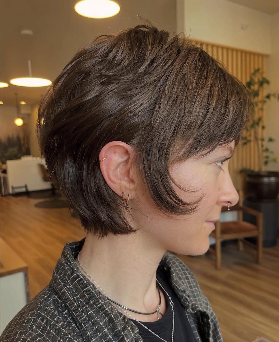 Textured Long Pixie Cut with Subtle Side Swept Layers