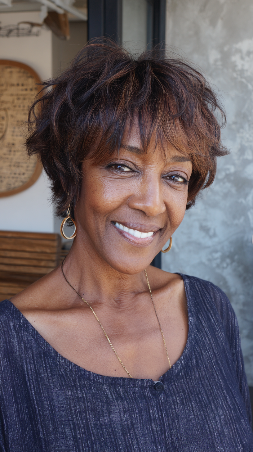 Textured Shag with Soft Bangs for Mature Women