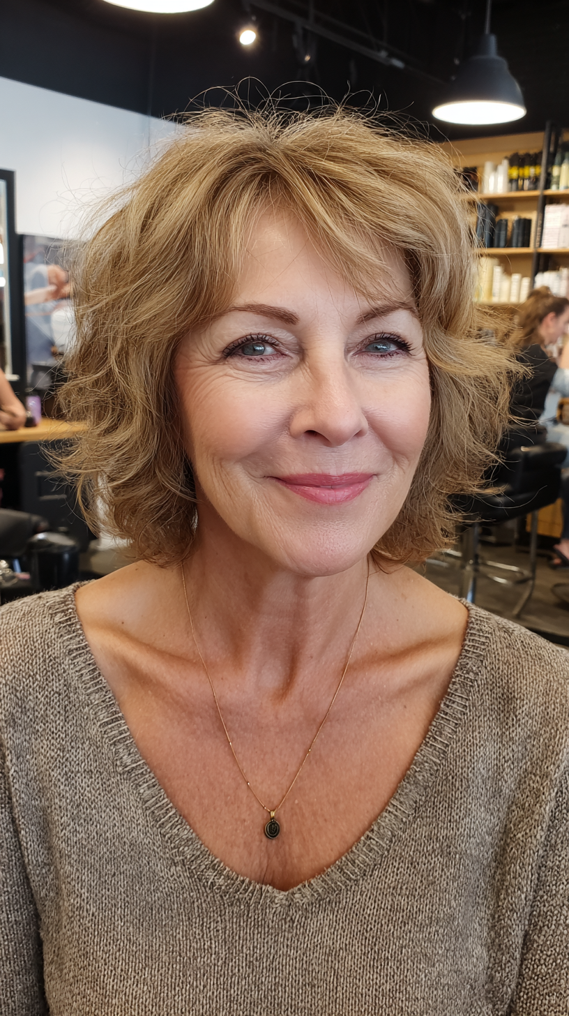 Textured Shaggy Bob with Soft Curls