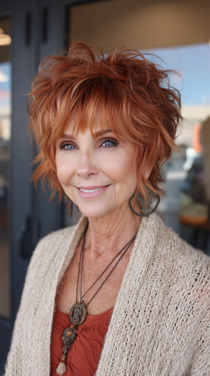 Textured Shaggy Mullet with Lively Copper Tones