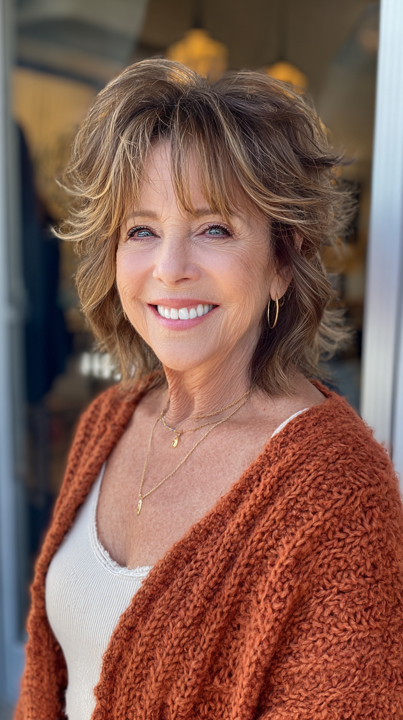 Textured Shaggy Mullet with Soft Layers and Highlights