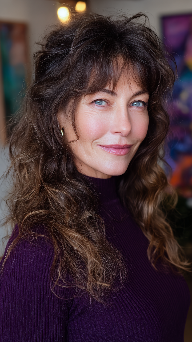 Textured Shaggy Mullet with Soft Waves and Fringe