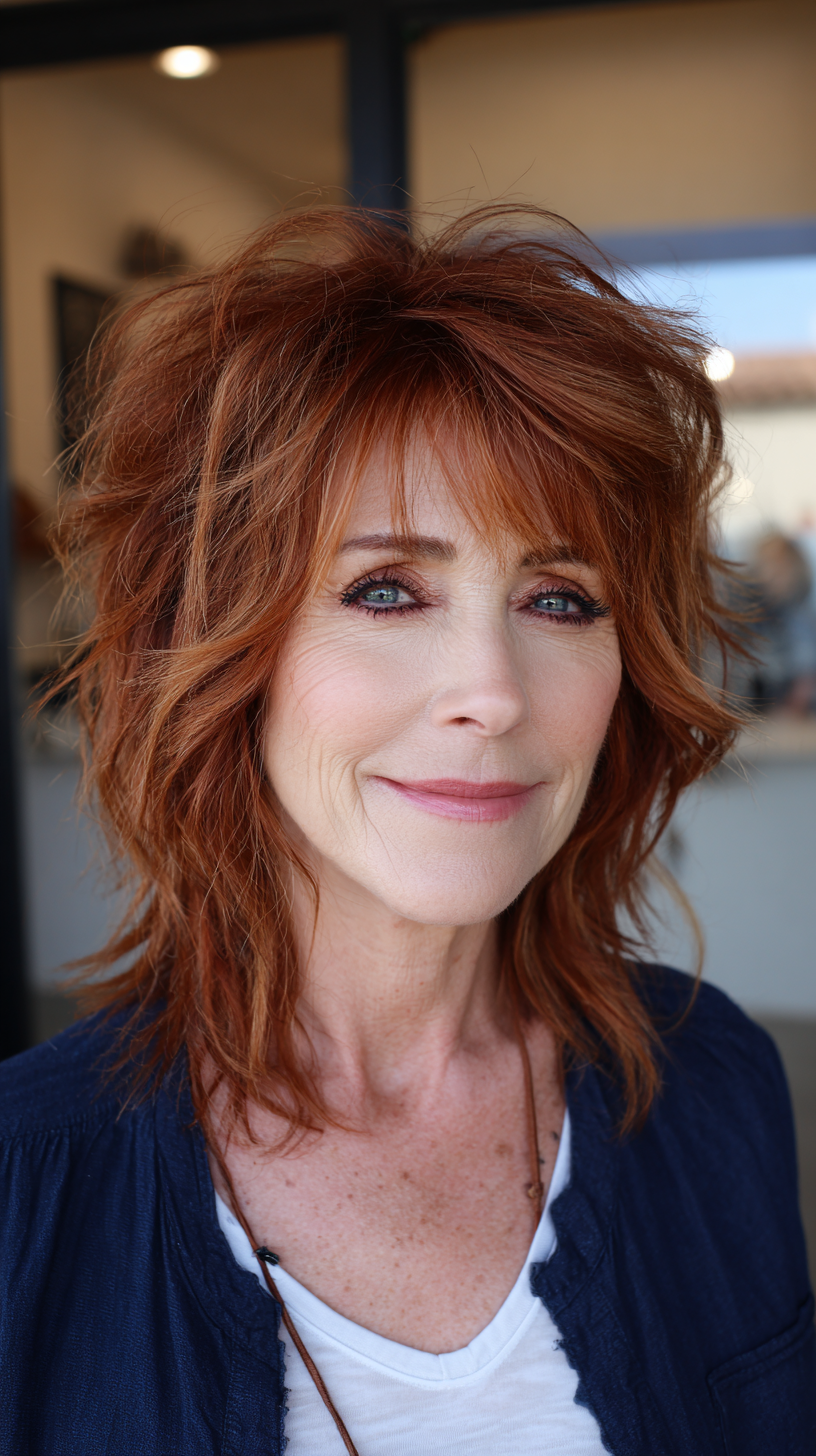 Textured Shaggy Mullet with Vibrant Copper Tones
