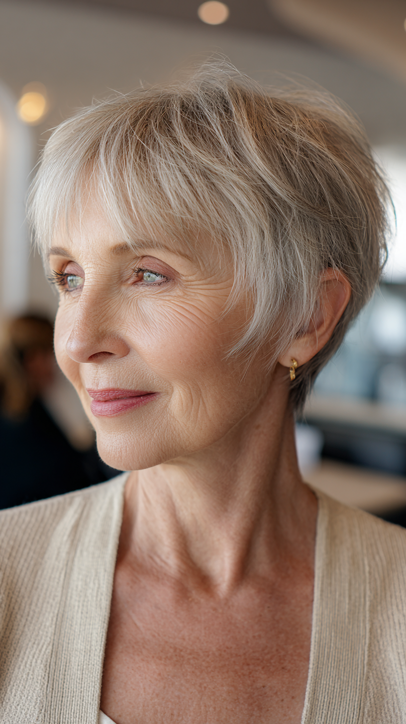 Textured Silver Pixie Cut with Soft Layers