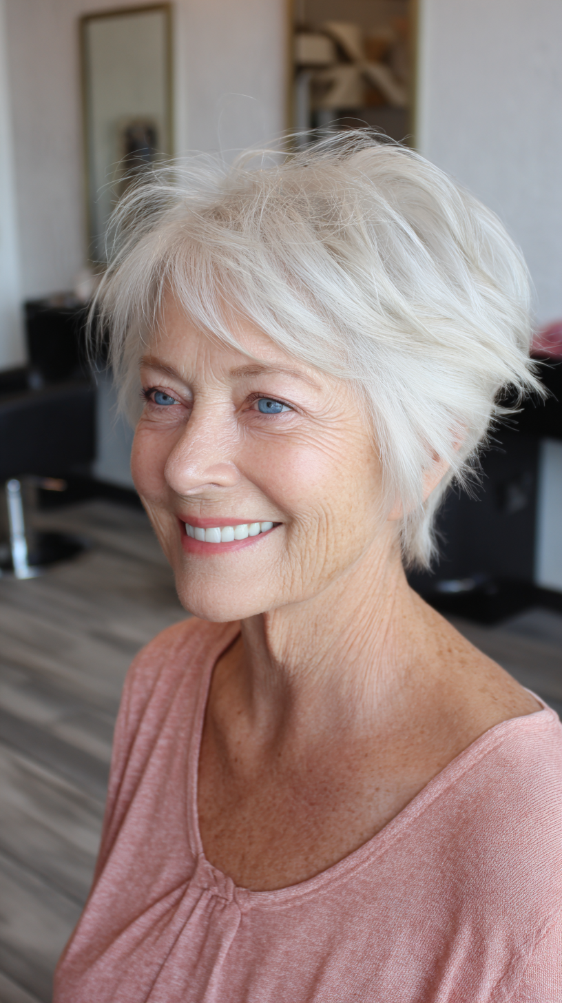 Textured Silver Shaggy Pixie Bob with Soft Volume