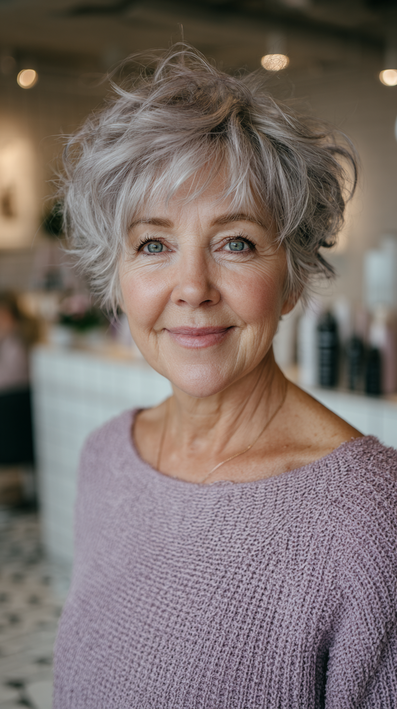 Textured Silvery Shaggy Pixie Bob with Soft Waves