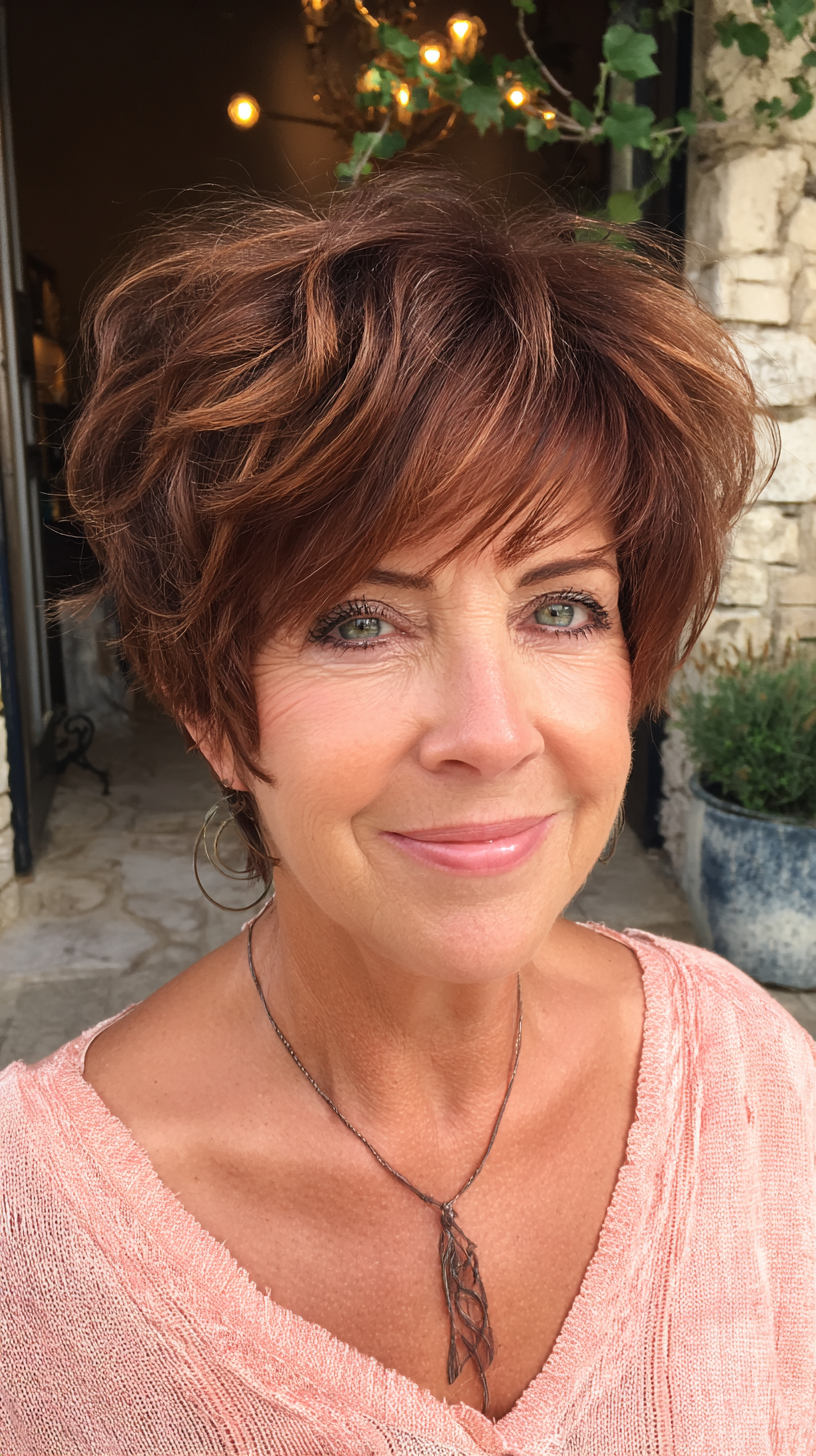Textured Warm Auburn Shag with Layered Volume