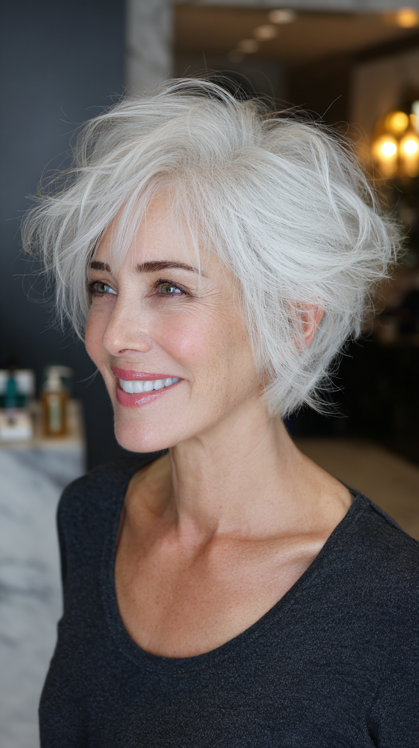 Textured White Shaggy Pixie Bob with Lively Layers