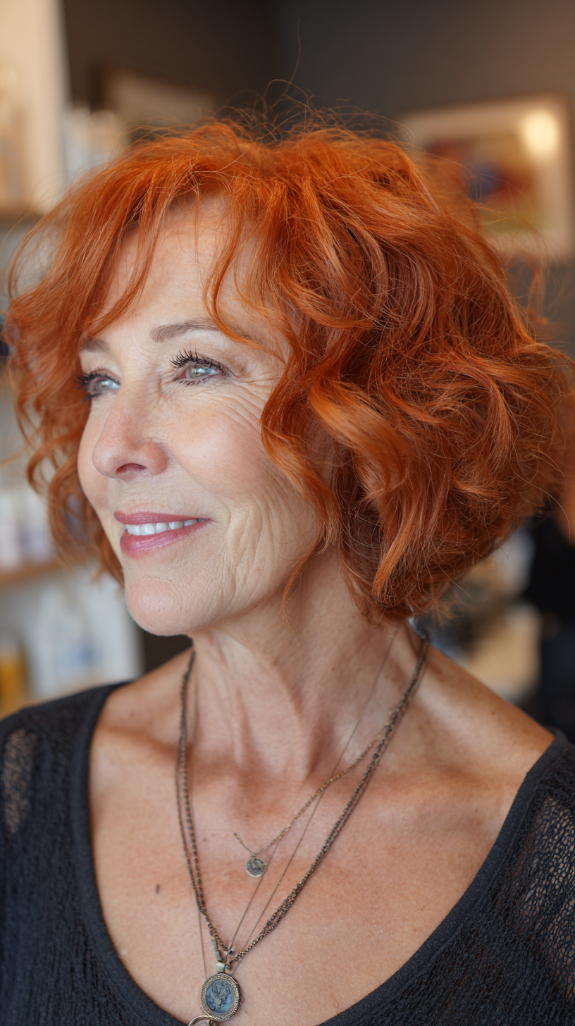 Vibrant Curly Shaggy Bob with Defined Texture