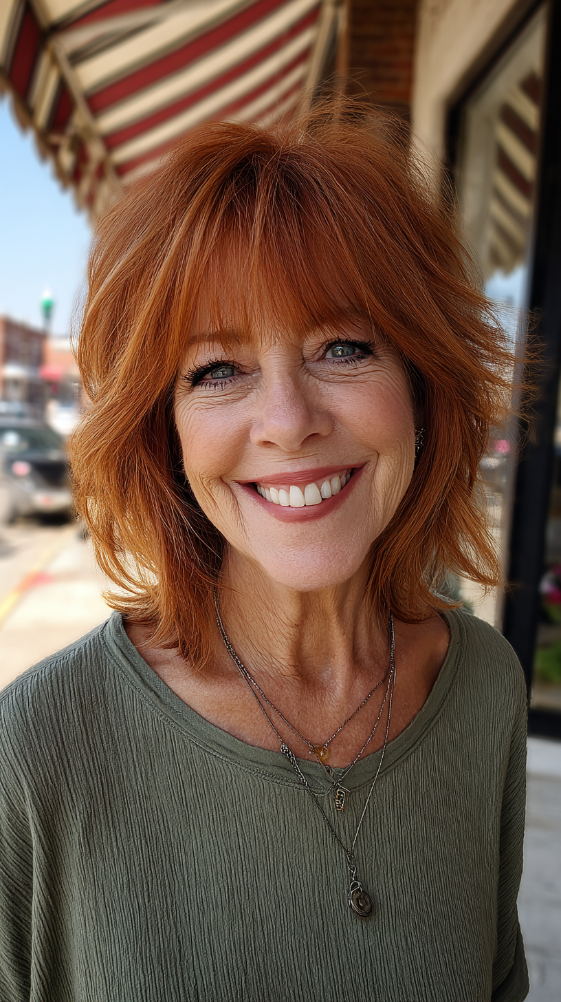 Vibrant Layered Shag with Soft Bangs