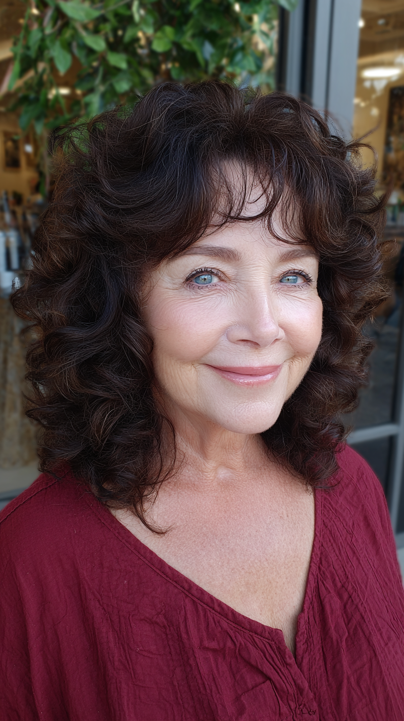 Voluminous Curly Shag with Soft Bangs