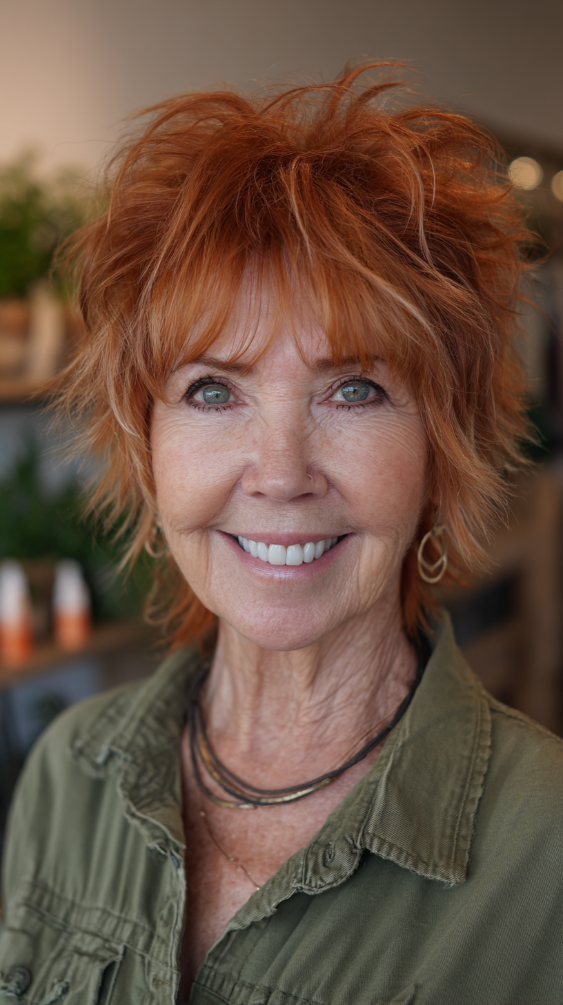 Voluminous Shaggy Mullet with Lively Copper Tones