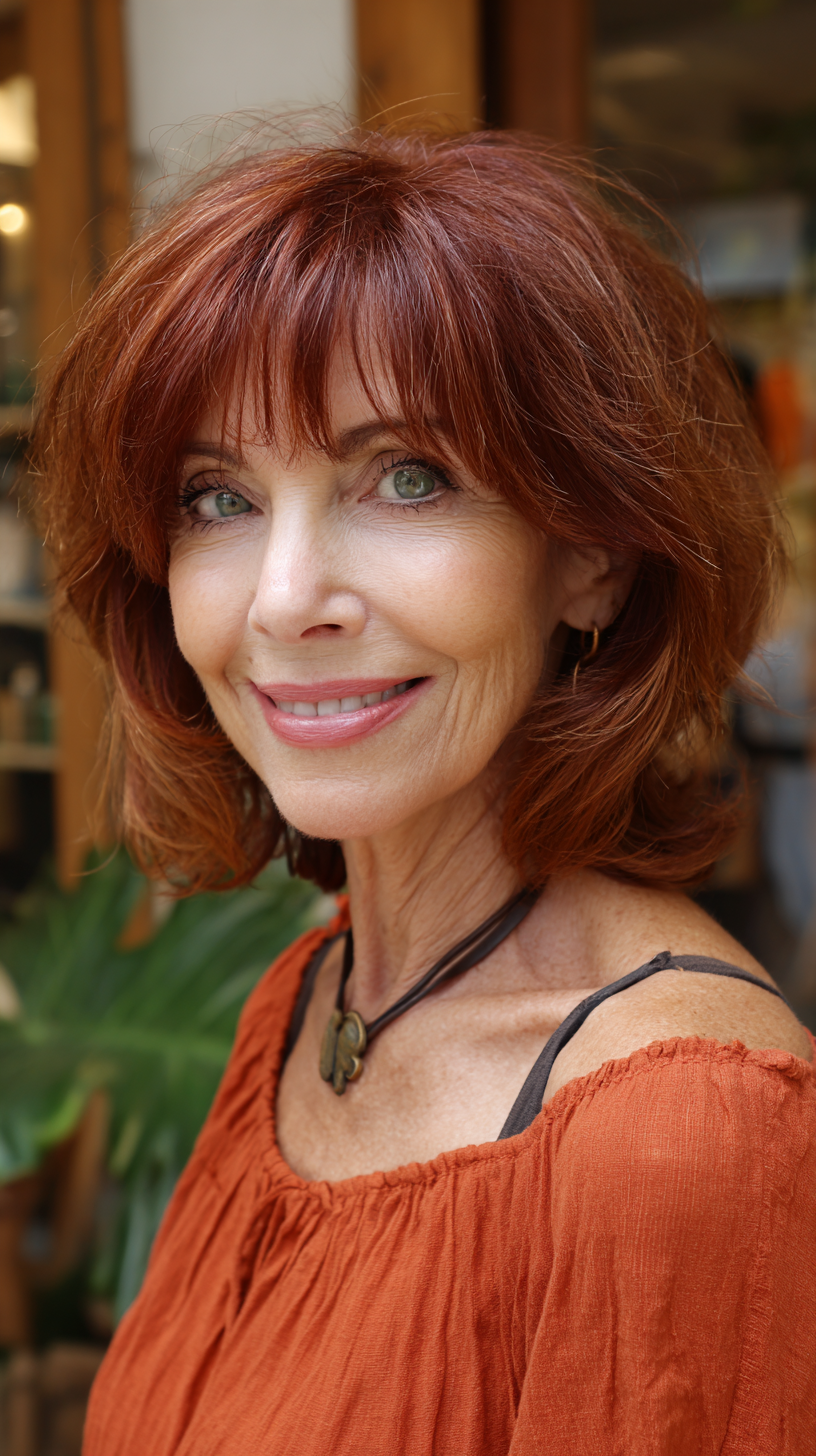 Warm Copper Shag with Soft Layers and Fringe