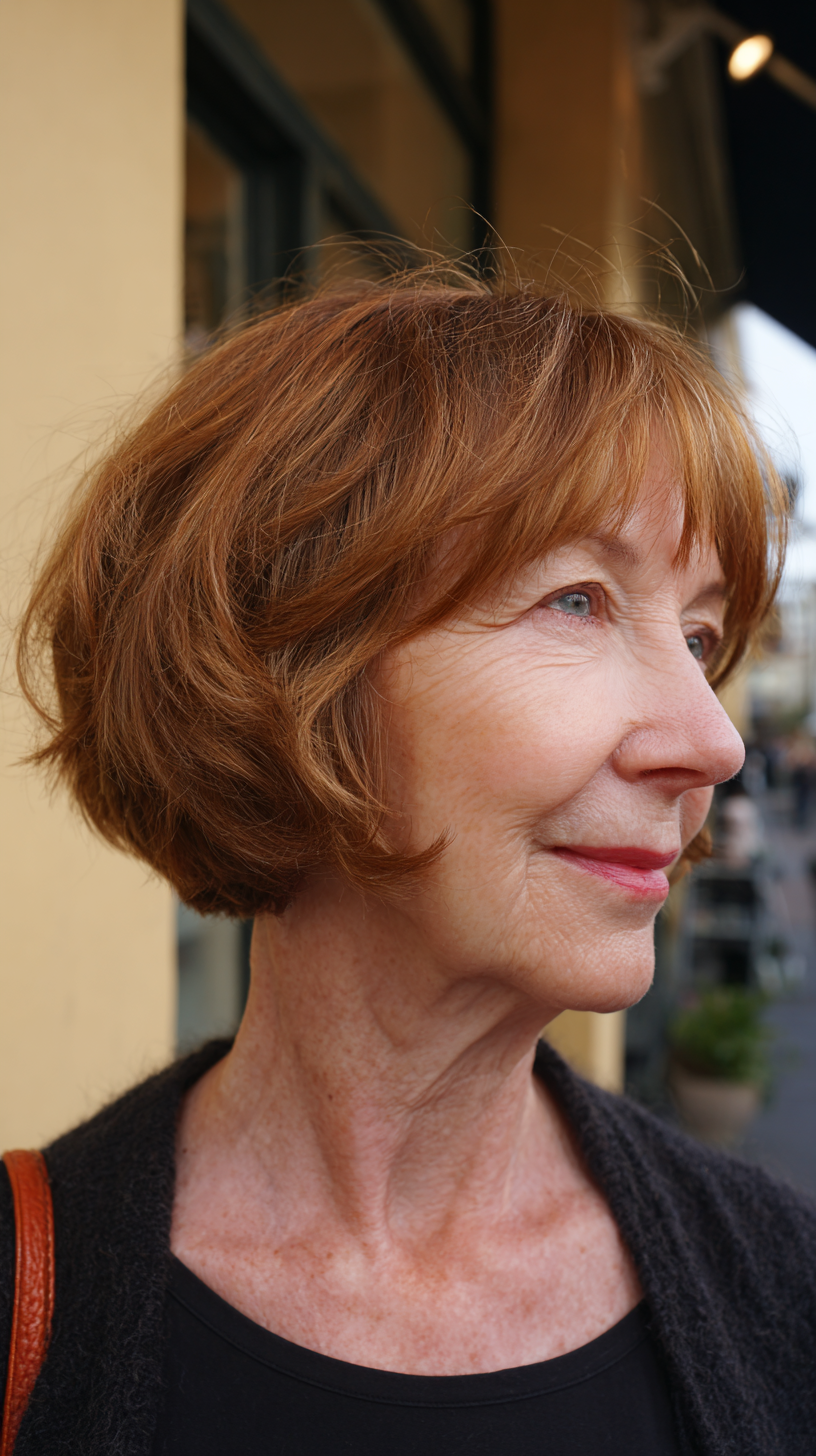 Warm Copper Shaggy Bob with Soft Layers