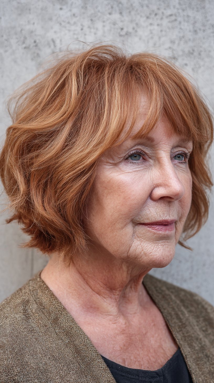 Warm Copper Shaggy Bob with Textured Layers