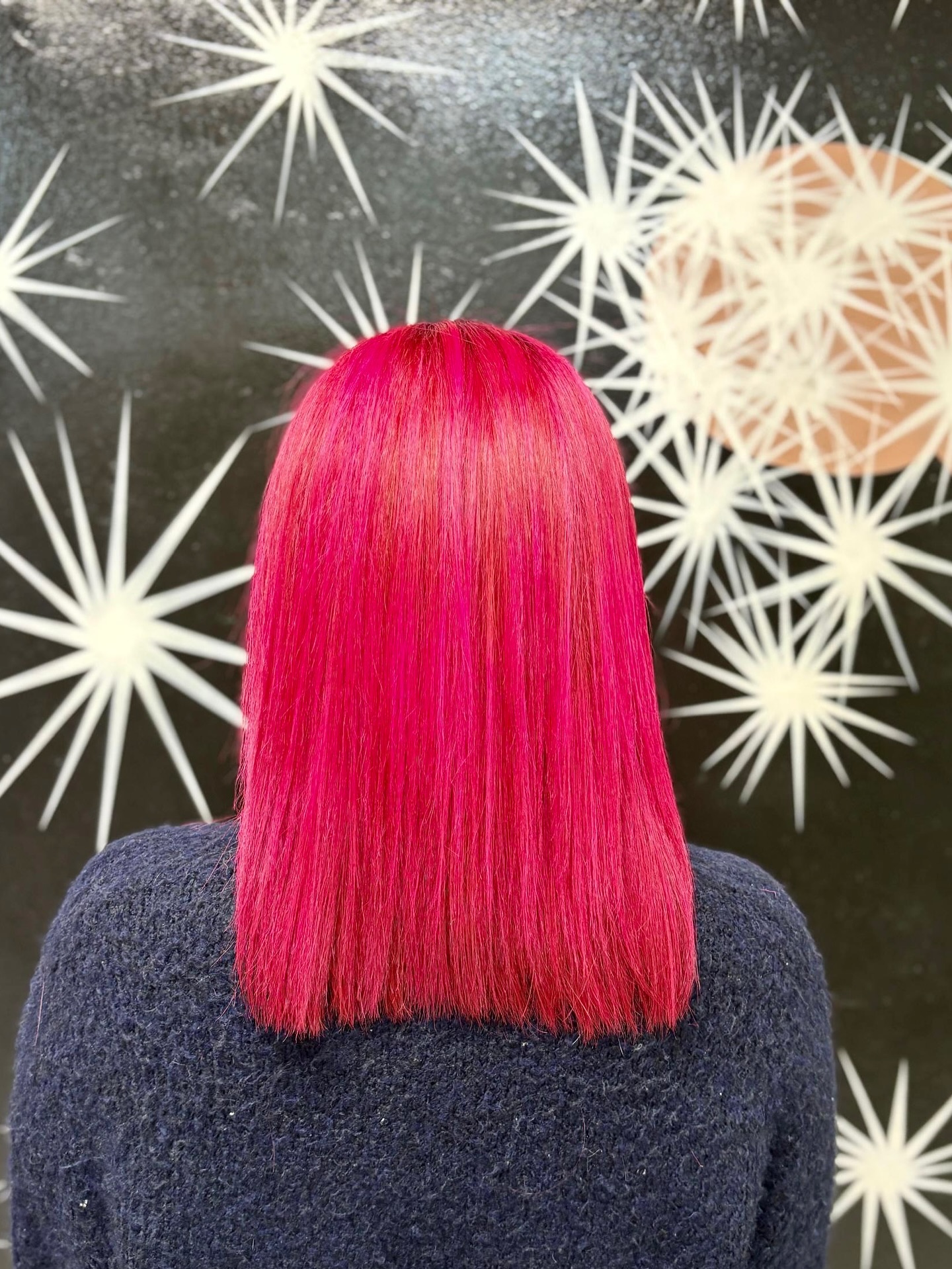 Bold Sleek Hot Pink Lob with Subtle Layers