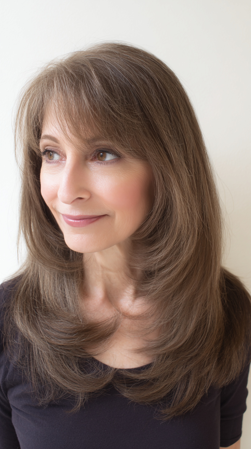 Chic Long Shag with Subtle Layers and Face-Framing Bangs