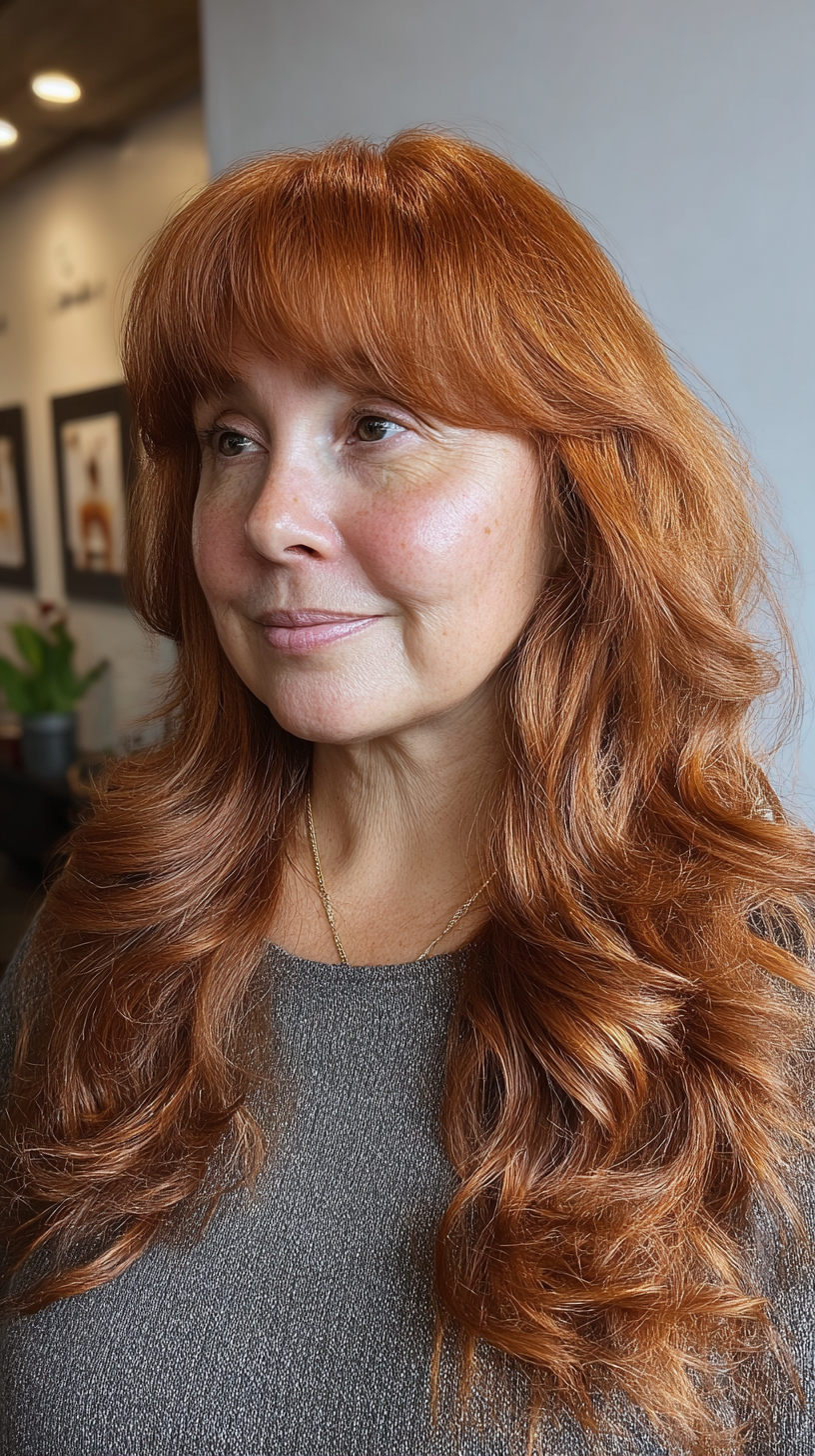 Chic Long Shag with Vibrant Copper Waves