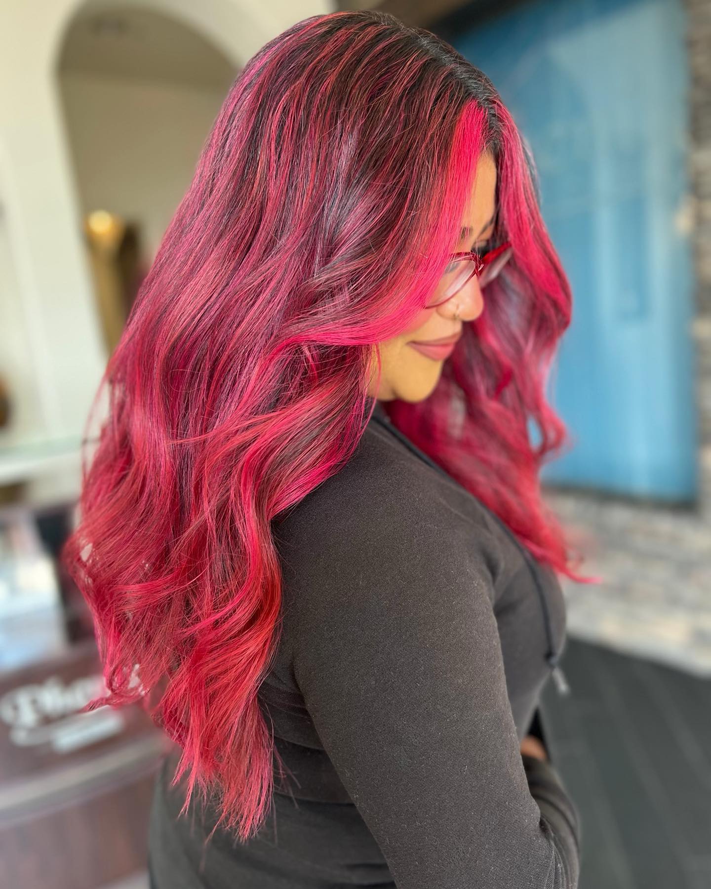 Dynamic Long Layered Hot Pink Hair with Subtle Highlights