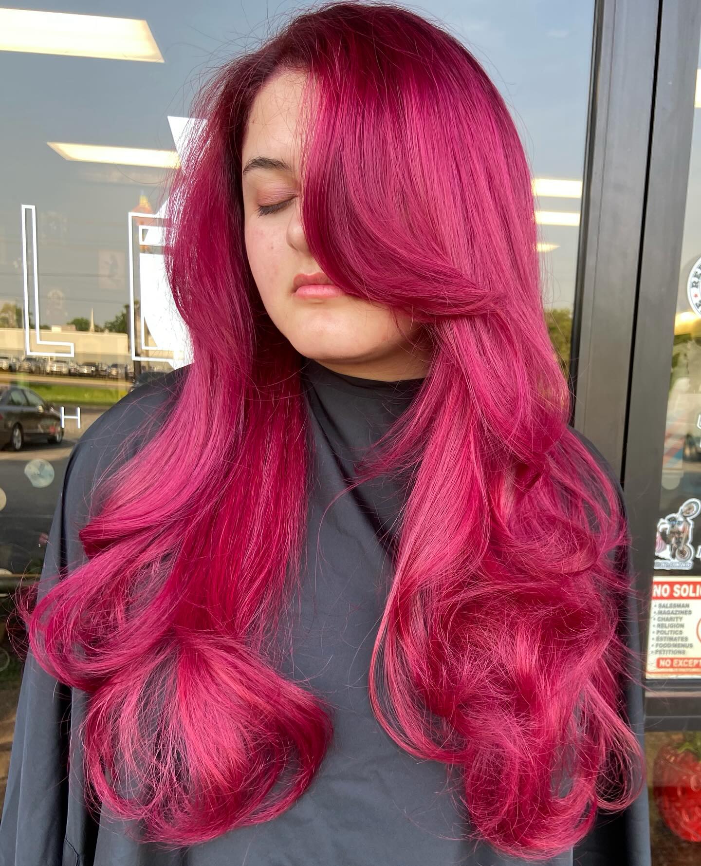 Glamorous Long Layered Hot Pink Hair with Soft Waves