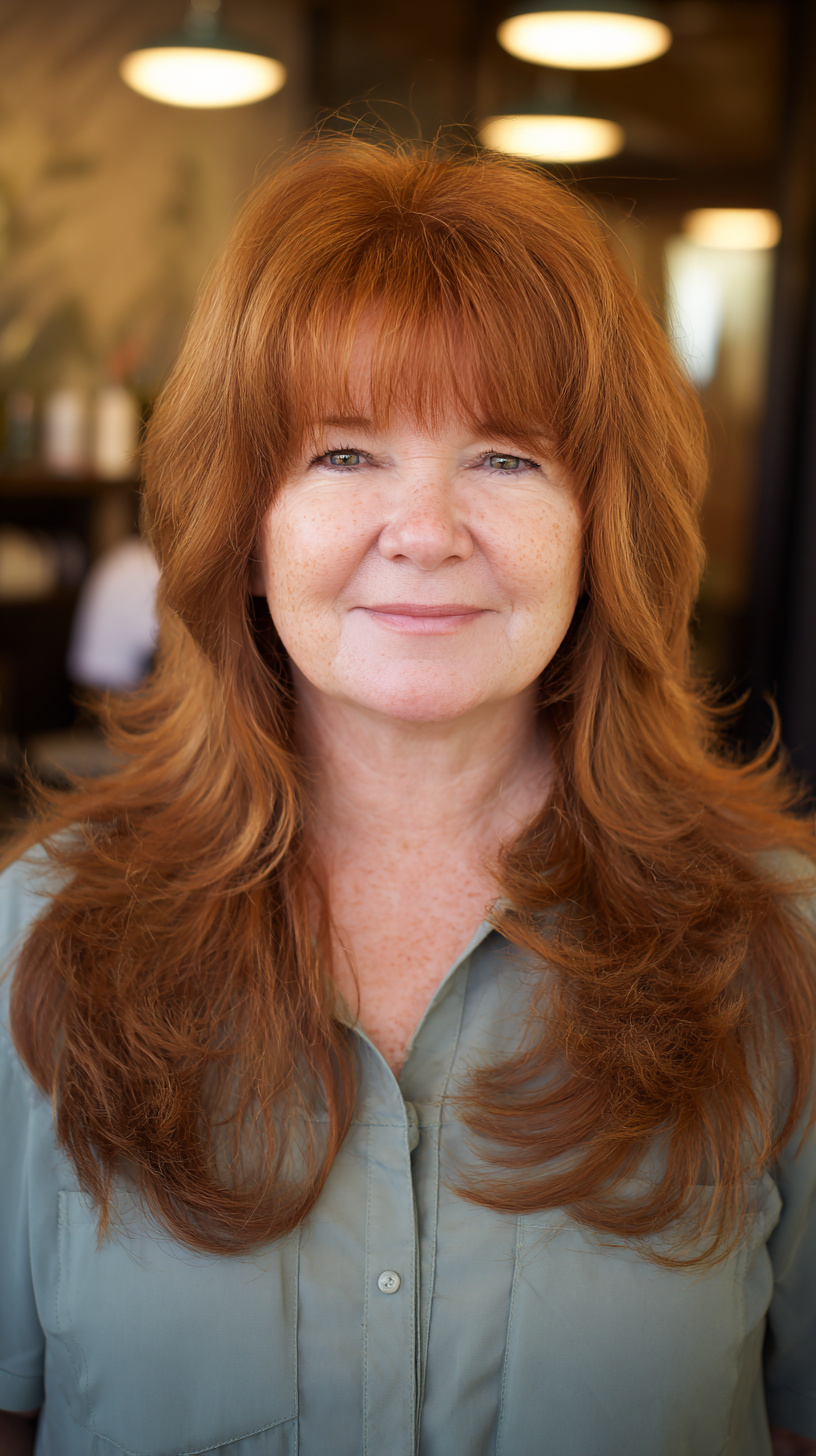 Layered Long Shag with Vibrant Red Tones