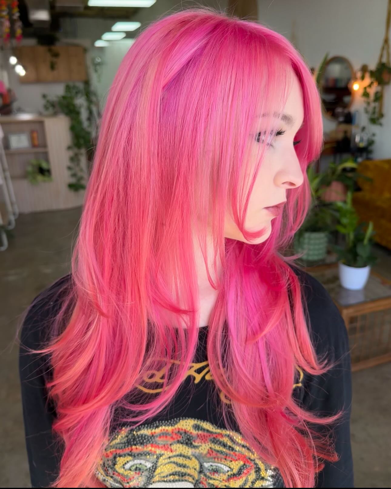 Long Layered Hot Pink Hair with Soft Movement