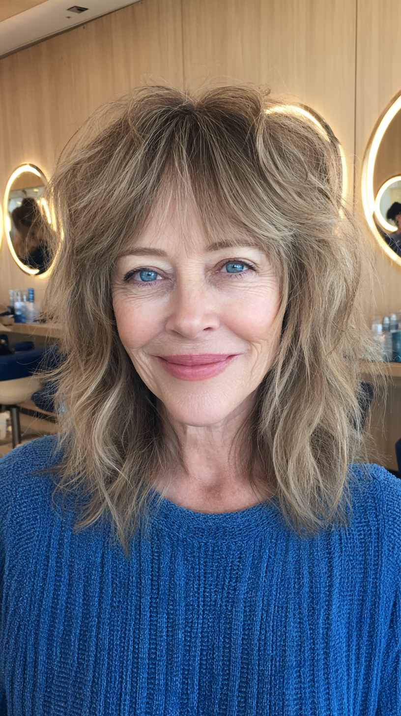 Modern Textured Shaggy Lob for Women Over 60