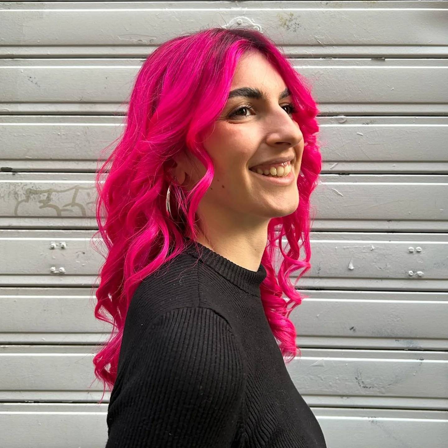 Playful Hot Pink Long Layered Curls