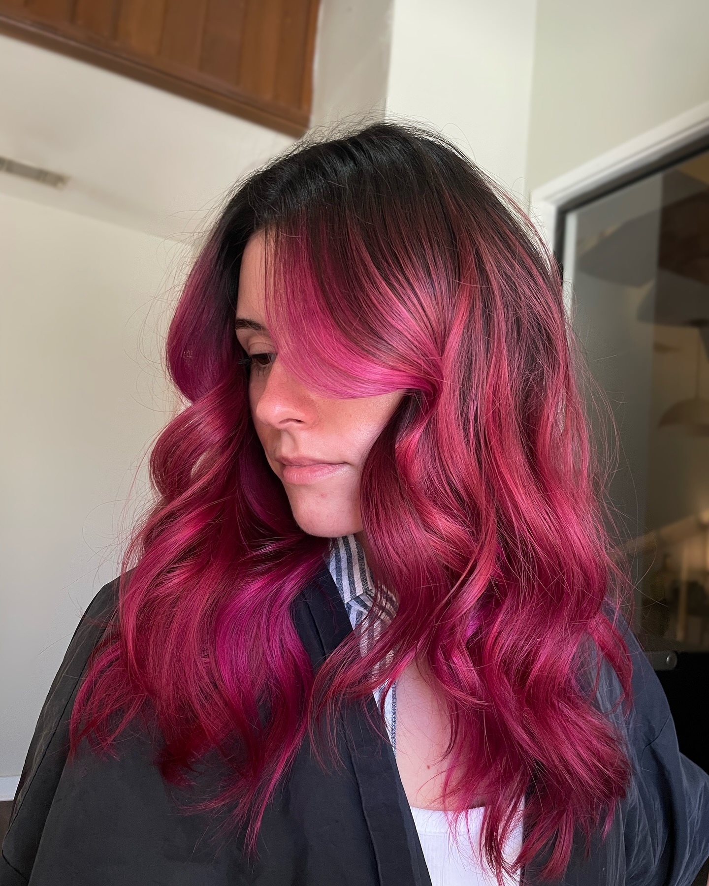 Playful Long Layered Hot Pink Waves