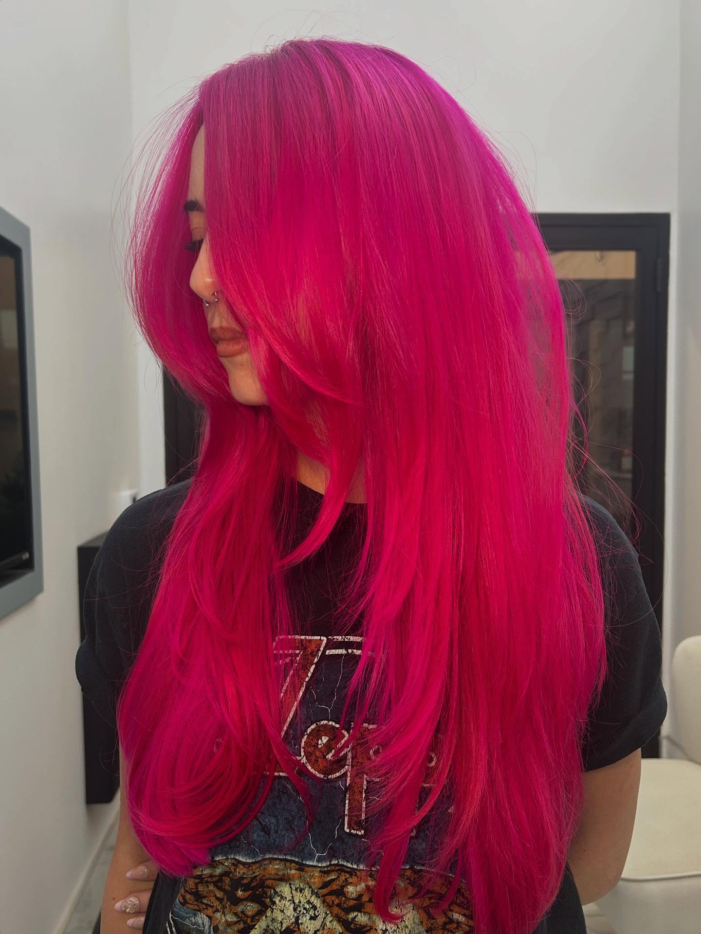Radiant Long Layered Hot Pink Hair with Soft Movement