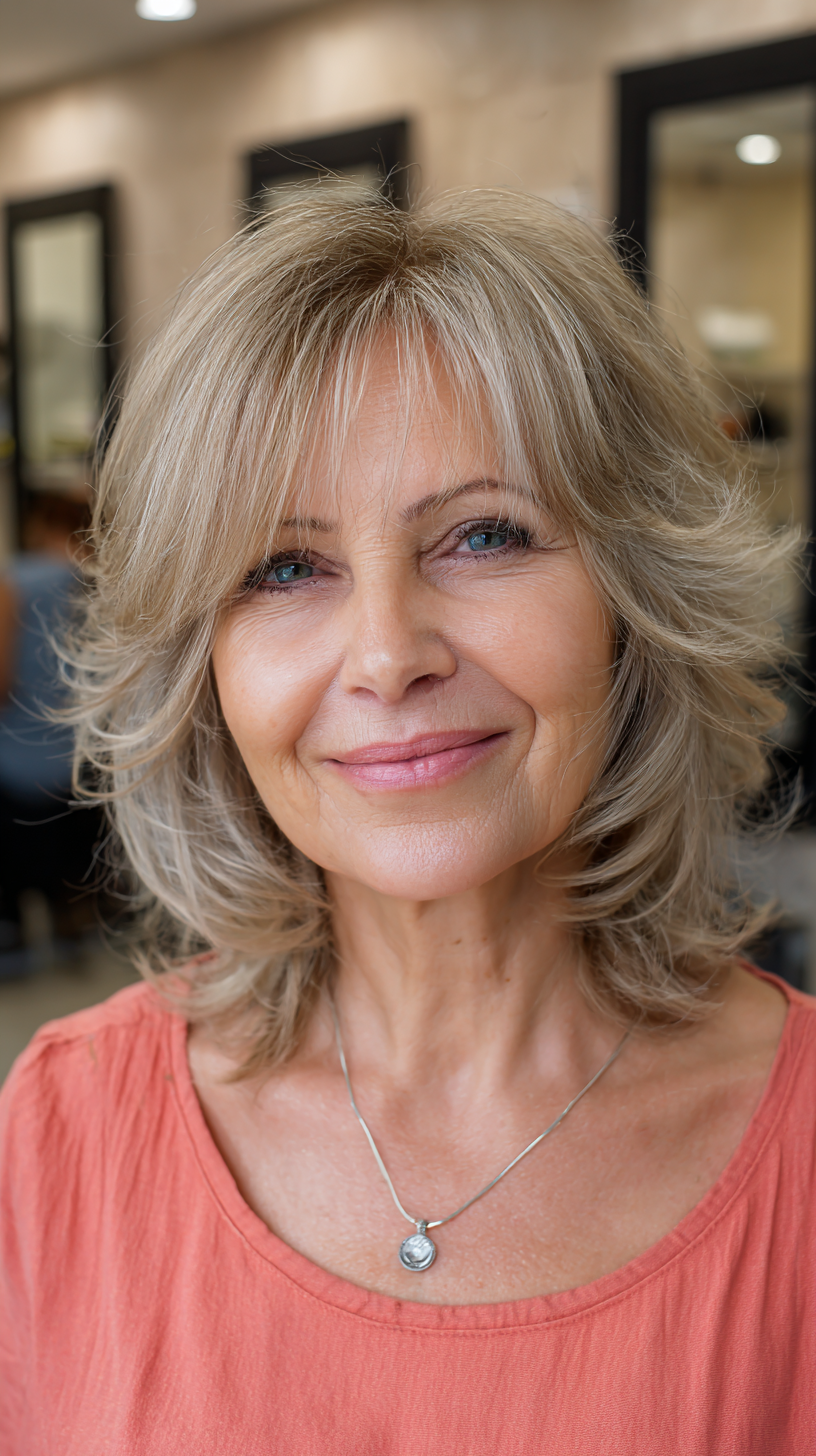 Soft Feathered Shaggy Lob for Women Over 60
