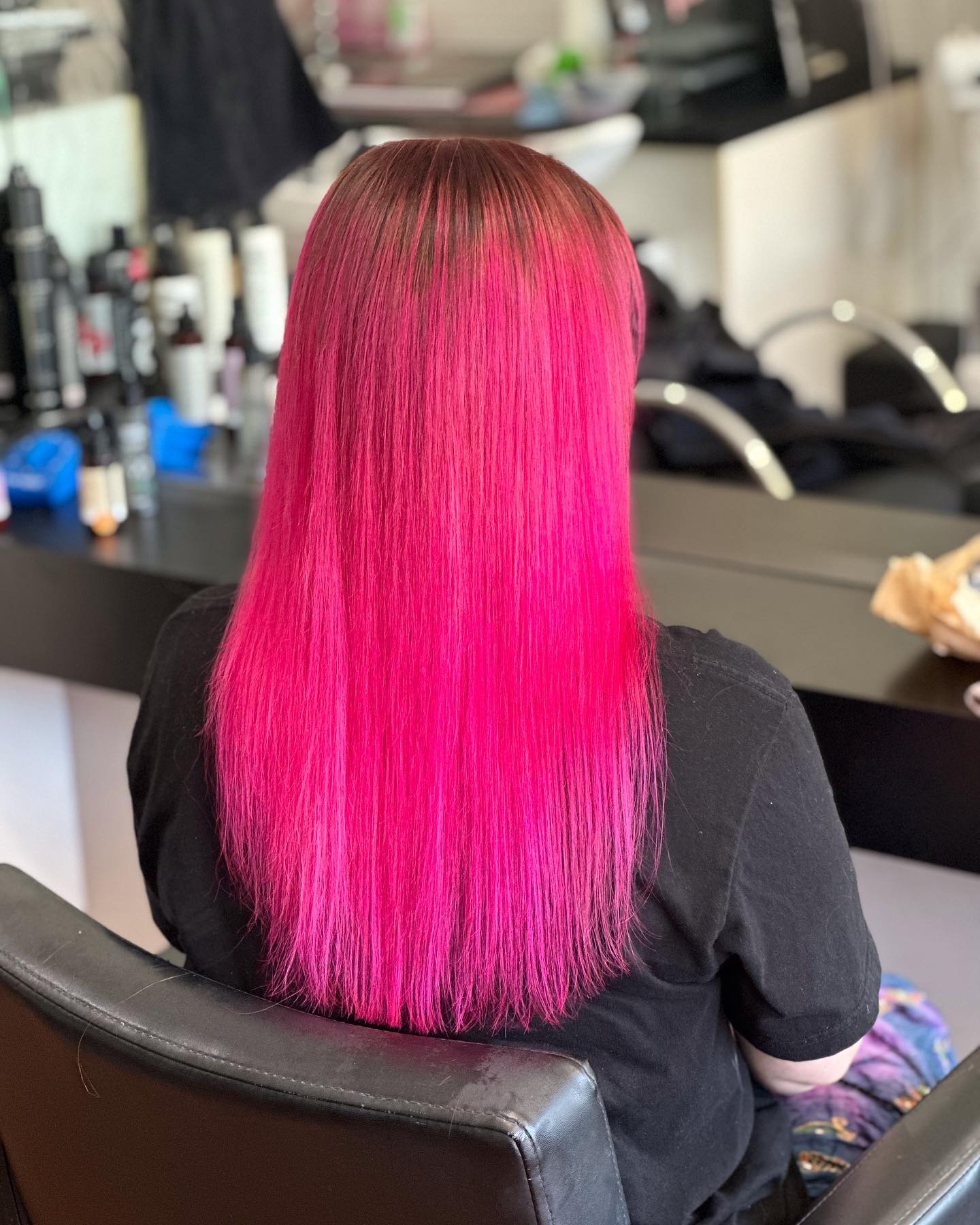 Striking Long Sleek Hot Pink Hair