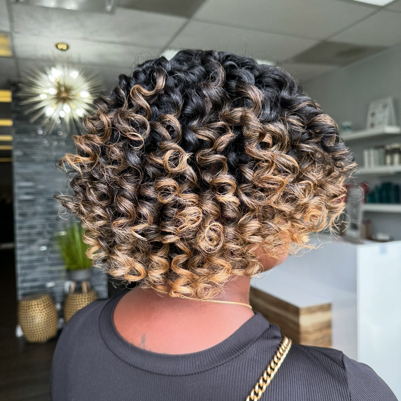 Textured Curly Bob with Ombre Highlights