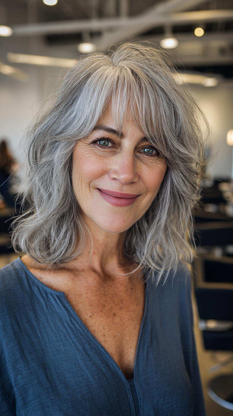 Textured Shaggy Lob with Face-Framing Layers for Women Over 60