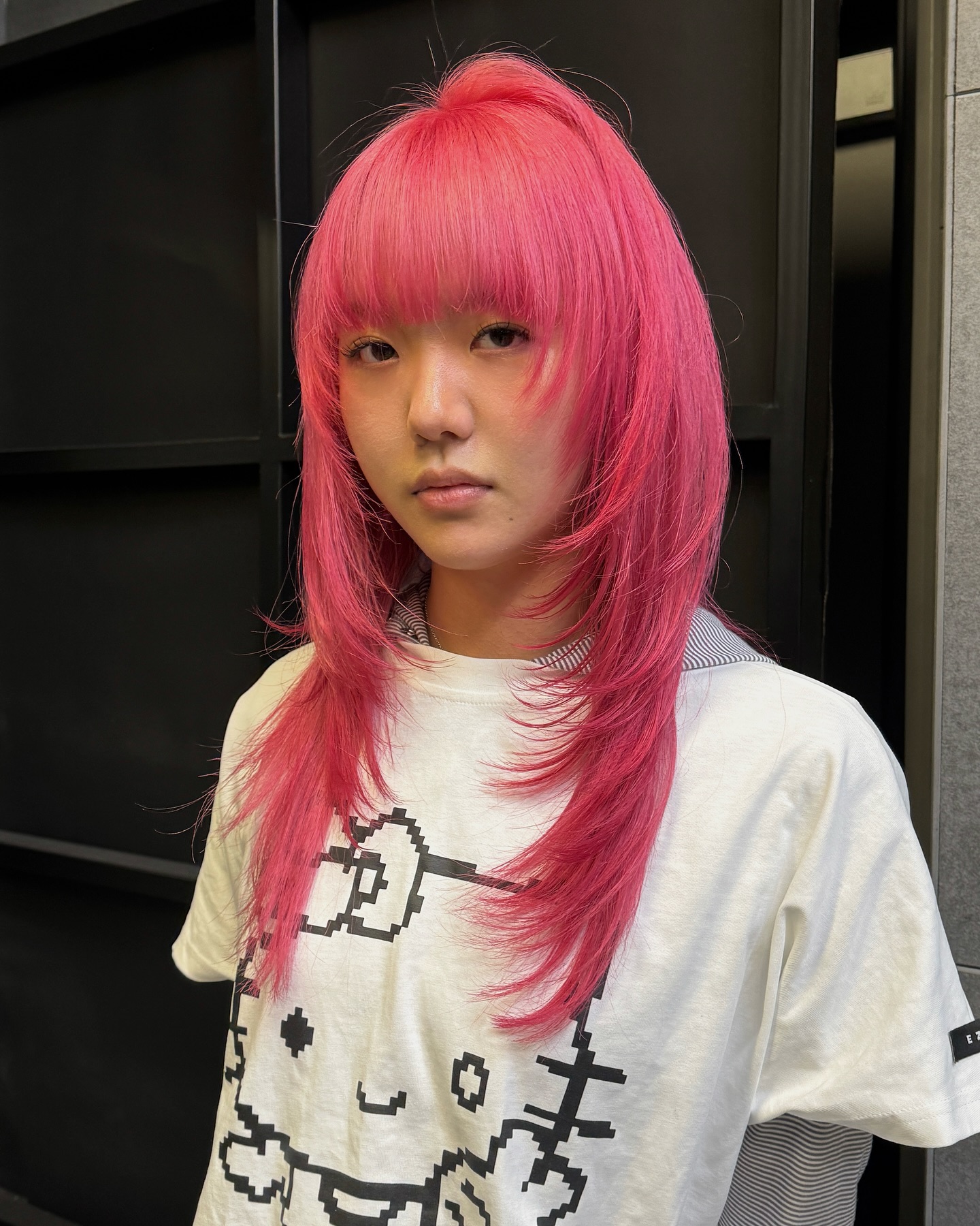 Trendy Long Layered Hot Pink Hair with Bangs