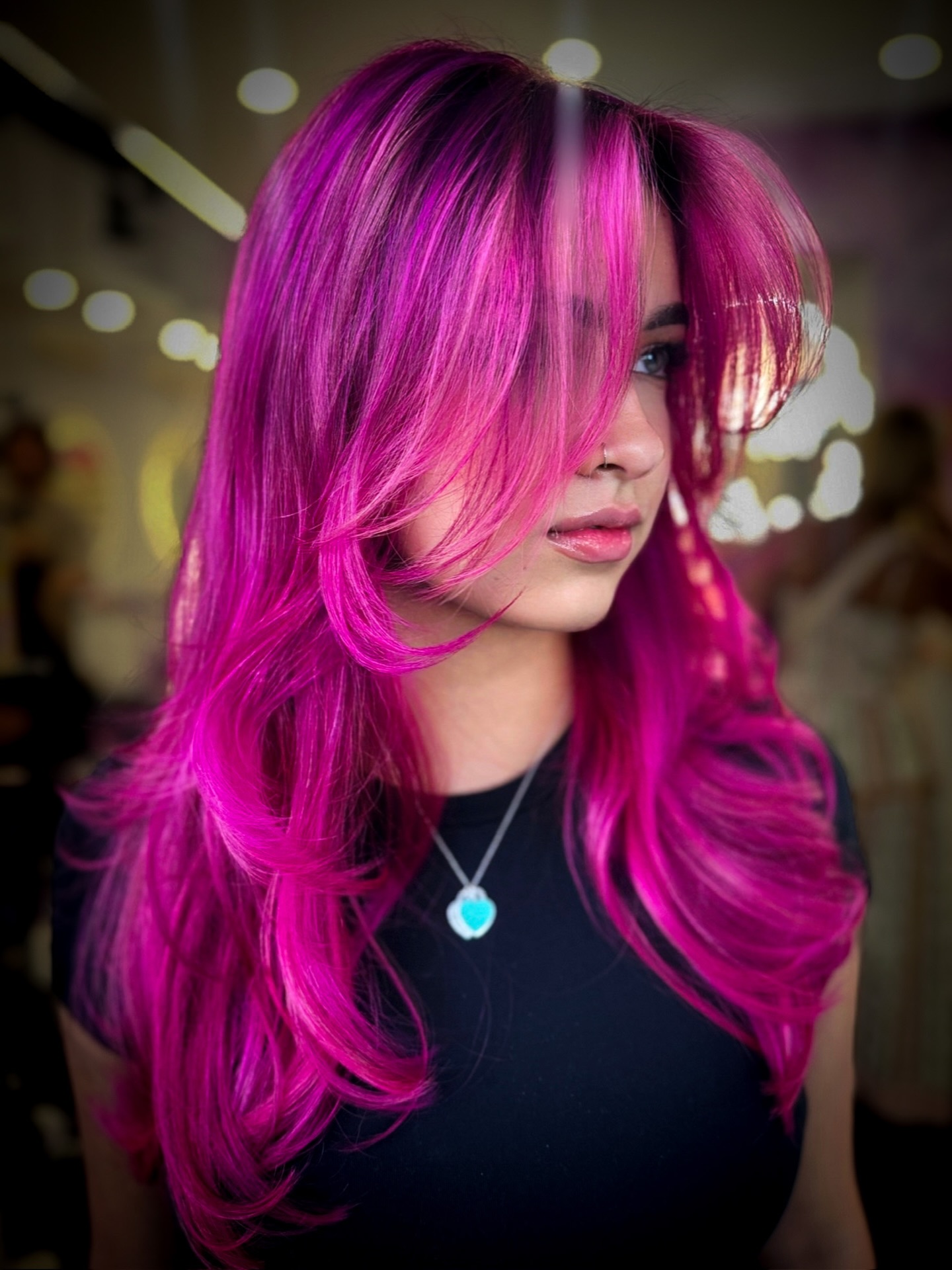 Vibrant Long Layered Hot Pink Hair