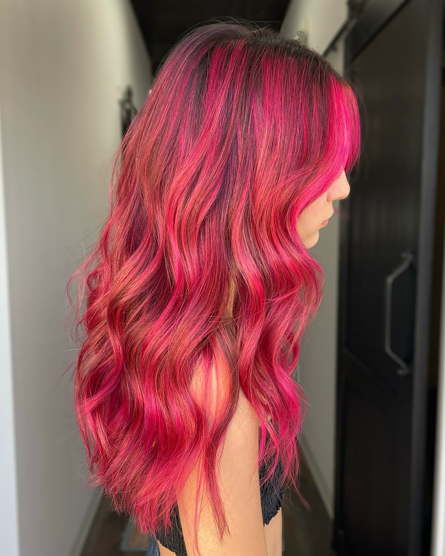 Bold Dark Pink Long Layered Waves