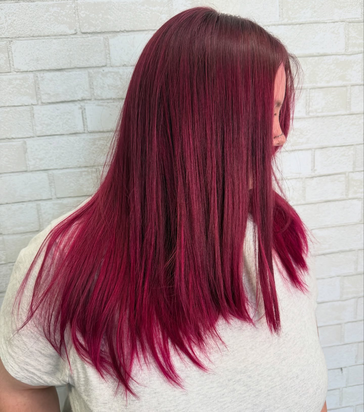 Bold Dark Pink Long Straight Hair with Subtle Layers