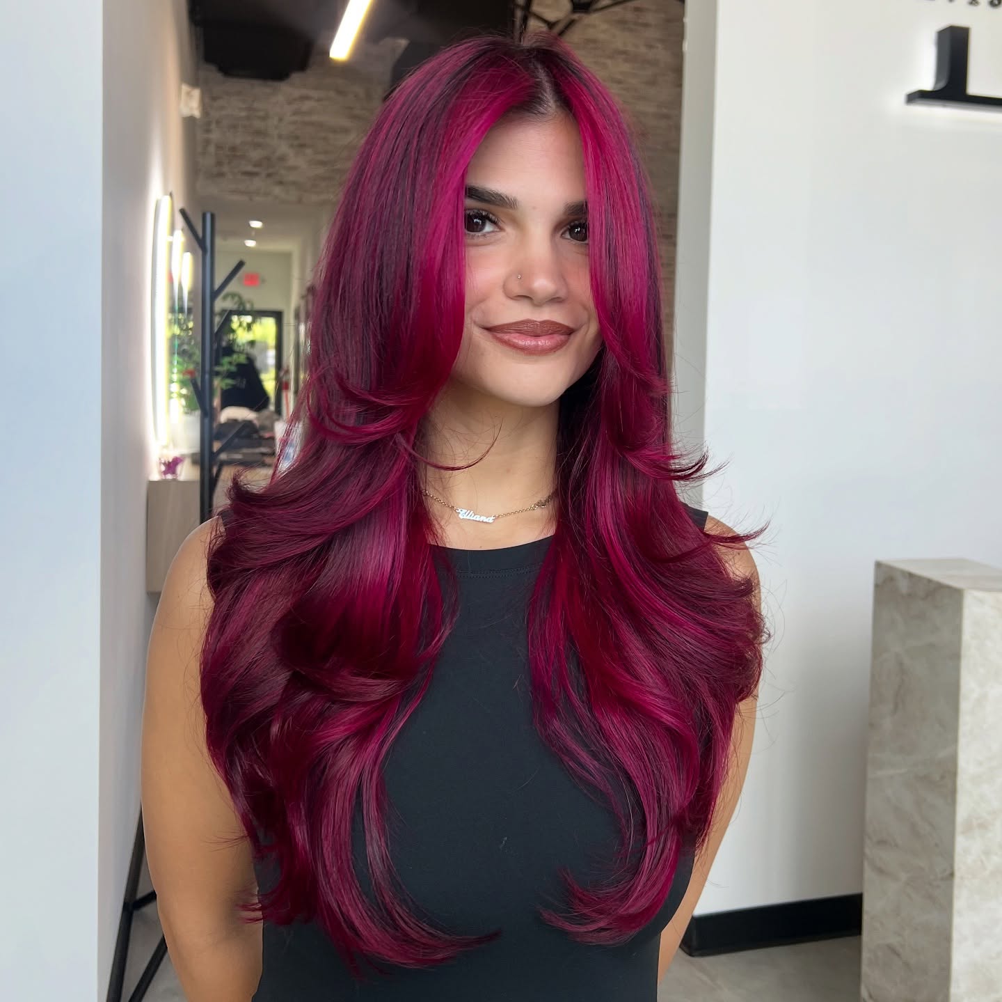 Glamorous Dark Pink Layered Blowout