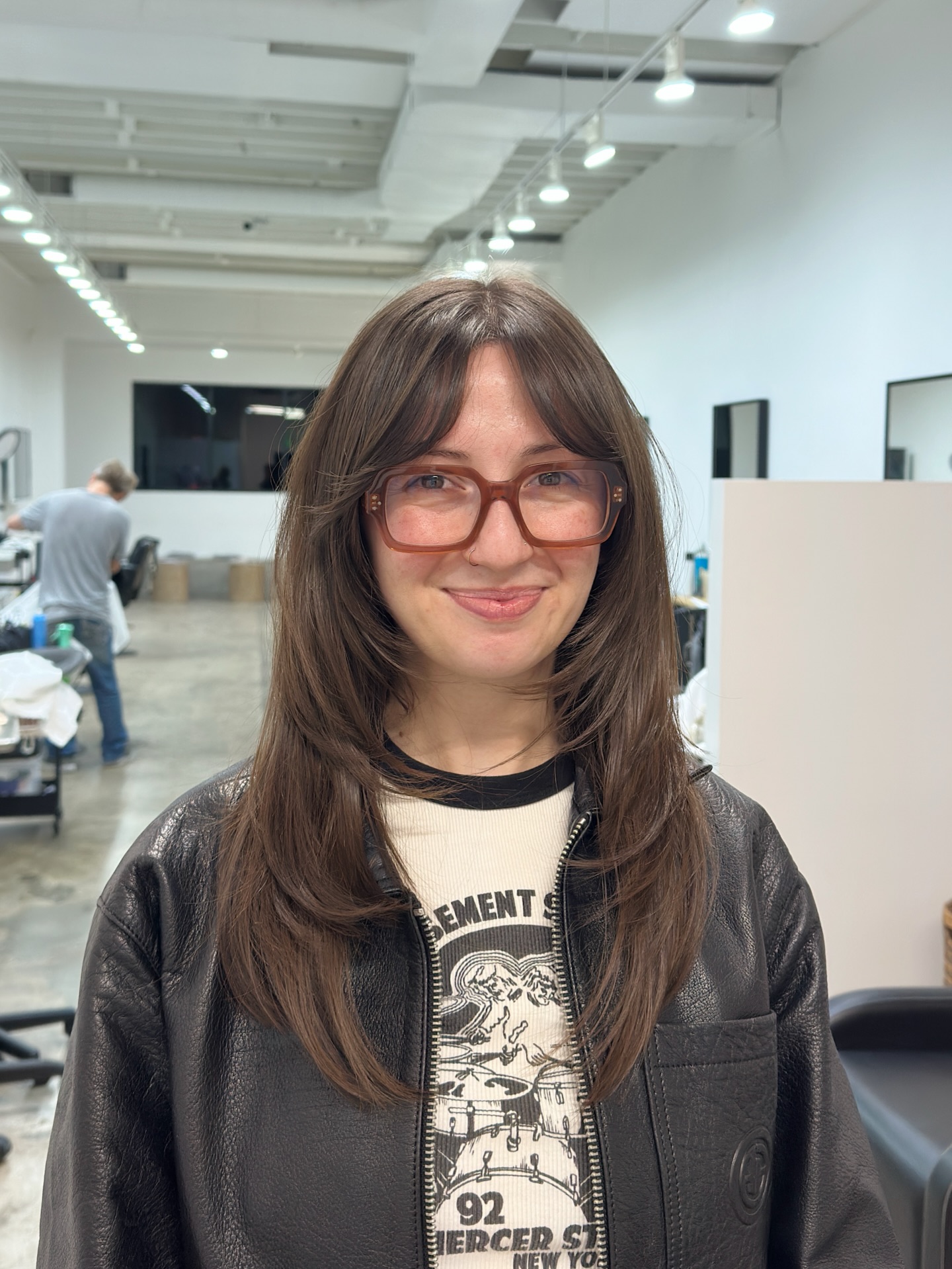 Modern Long Layers with Soft Curtain Bangs
