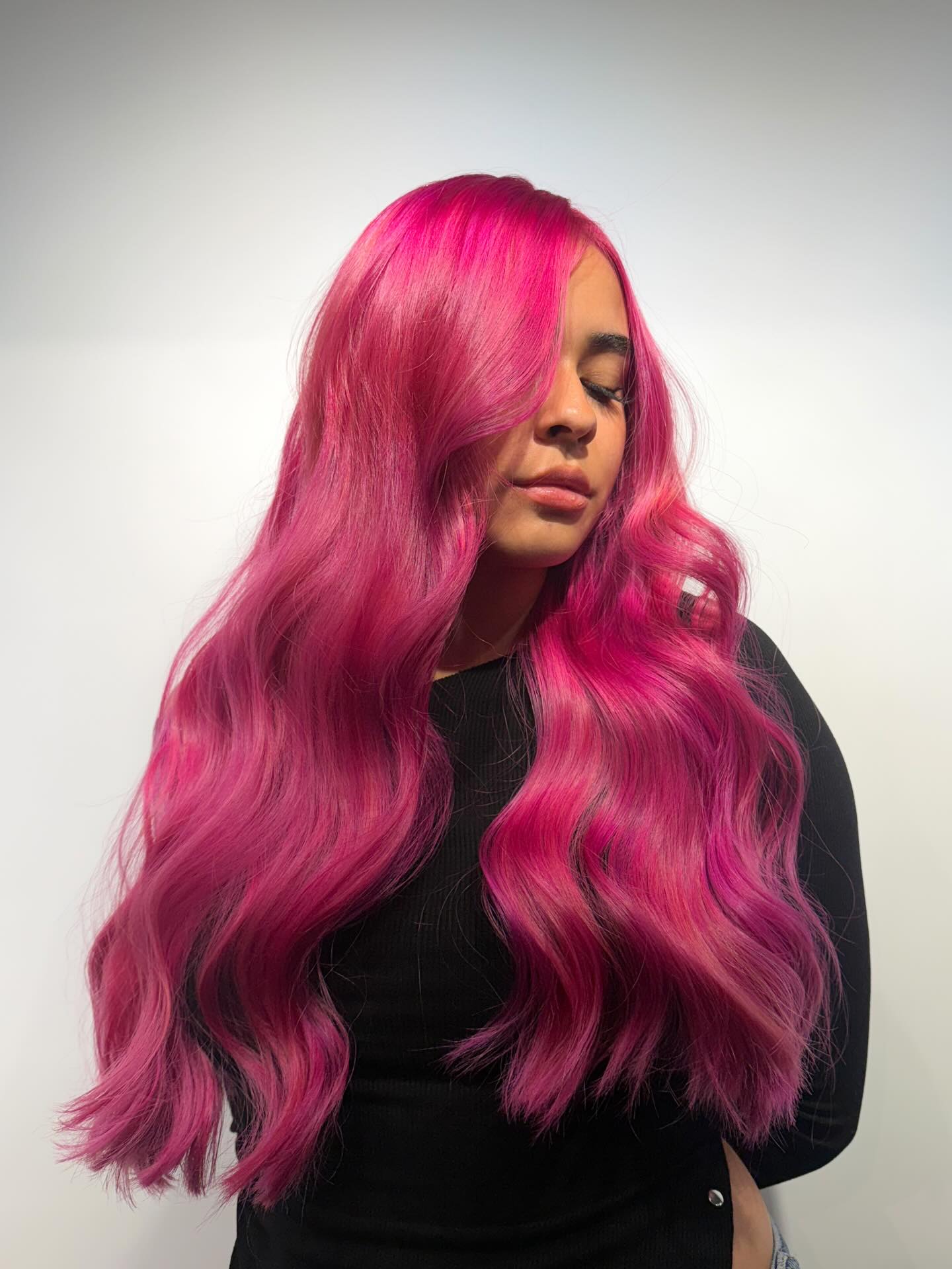 Vibrant Dark Pink Long Beachy Waves