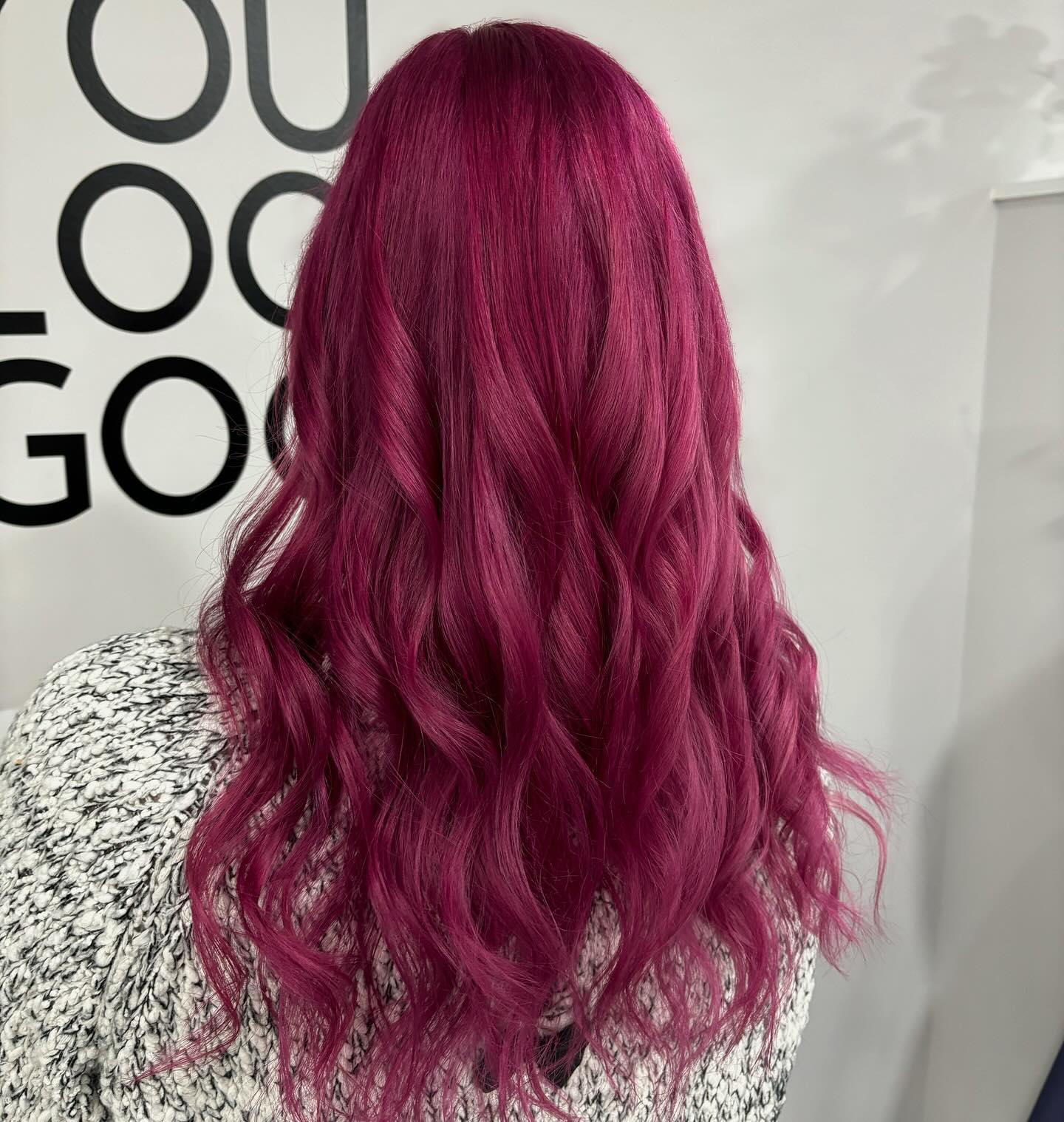 Vibrant Dark Pink Wavy Mid-Length Hair